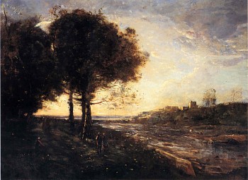 Jean Baptiste Camille Corot -&nbsp;Un Torrent dans des Romagnes, 1872 Oil on canvas 25 7/8 x 35 3/4 in. COR-006-PA