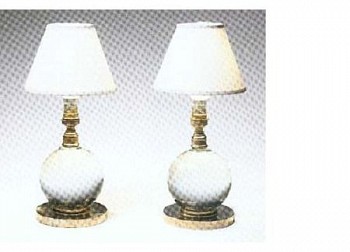 Jacques Adnet -&nbsp;Table Lamps (2), c. 1930's glass (Baccarat), nickel-plated metal, with shades 4 3/4 x 7 3/4 inches ADN-003